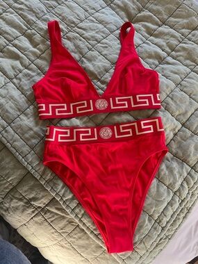 Versace Red and Gold Medusa Logo Bikini set